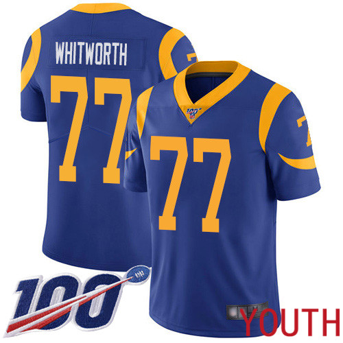 Los Angeles Rams Limited Royal Blue Youth Andrew Whitworth Alternate Jersey NFL Football #77 100th Season Vapor Untouchable->los angeles rams->NFL Jersey
